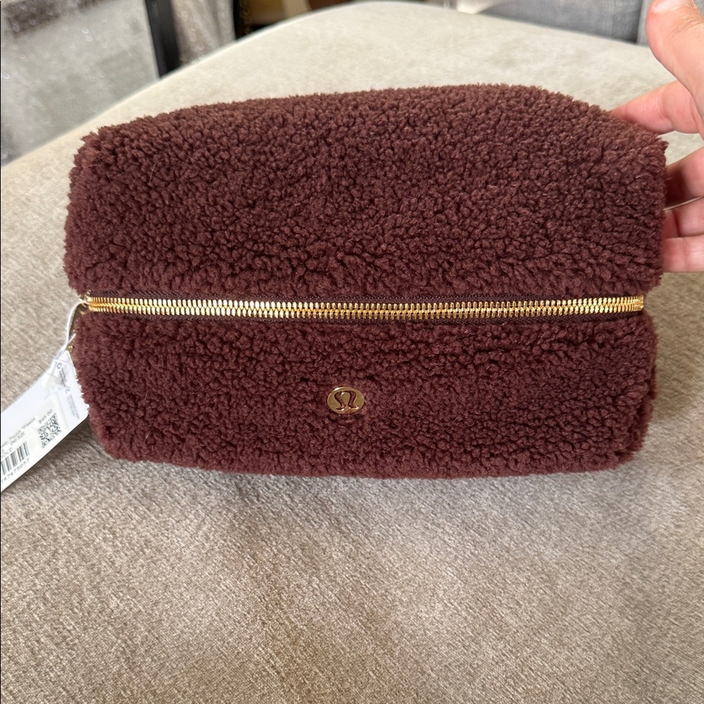 Lululemon Athletica Brown Fleece Makeup Pouch with Gold Accents - Picture 7 of 16